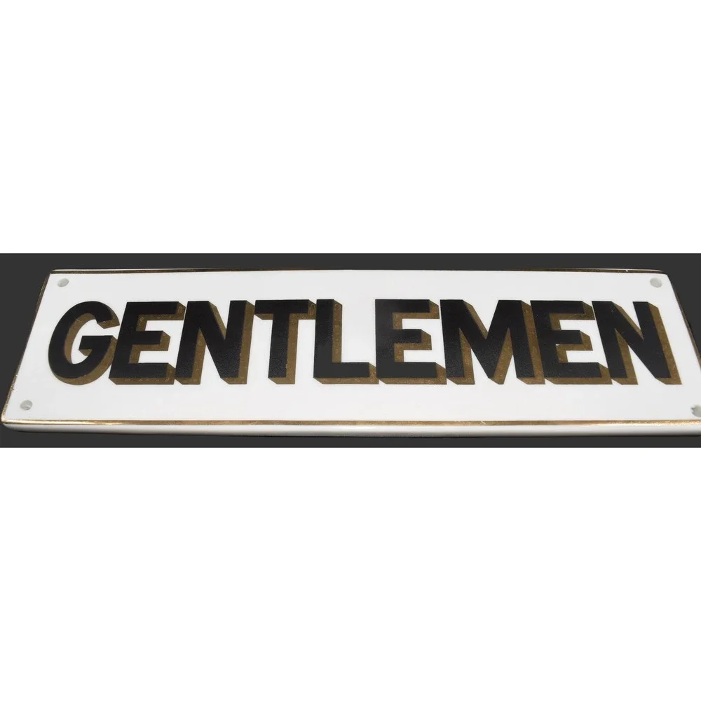 Rosanna Monte Carlo Gentlemen Sign Porcelain White Black Gold NEW NIB 8.5x2.5